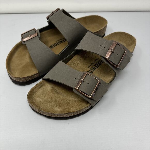 Birkenstock Other - Birkenstock Arizona Slippers Birko Flor Nubuck Stone Size 41